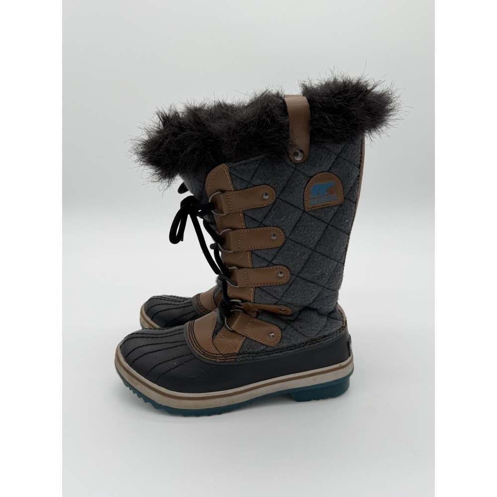 Sorel Tofino Felt Quilted Boots Women's 7  Faux Fur Winter Snow Boots Gray/brown
